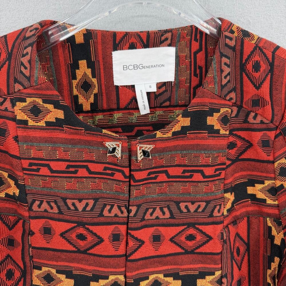 BCBGeneration Red Black Aztec Southwestern Geometric Cropped Bolero Boho Jacket - Picture 7 of 9